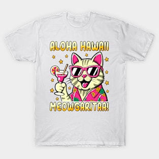 Aloha Hawaii, Funny cat with a cocktail T-Shirt